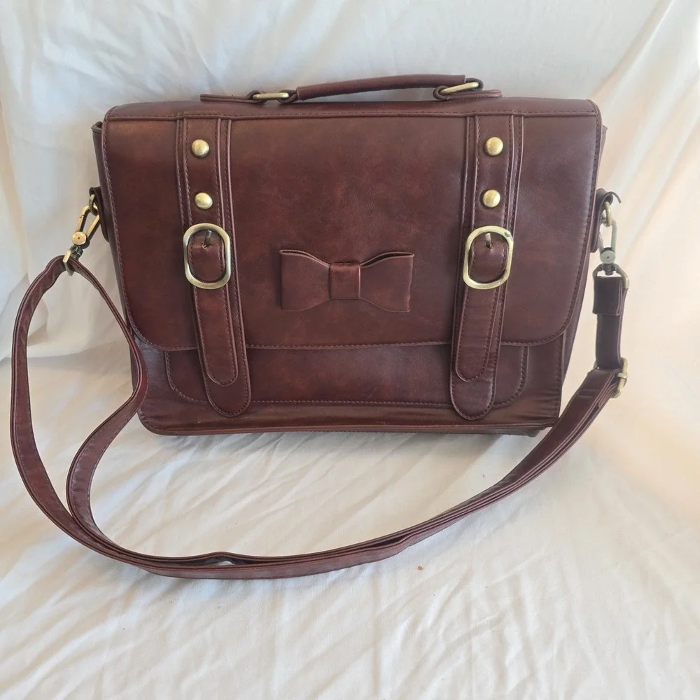 Ecosusi Women Faux-Leather Messenger Shoulder Satchel Weekender Bag Bow Accent